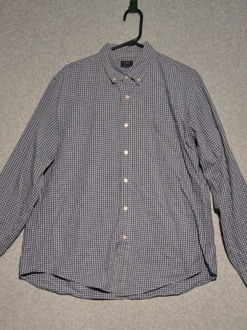 J Crew Shirt Men's L Blue & Gray Gingham Plaid Cotton Long Sleeve Classic Fit
